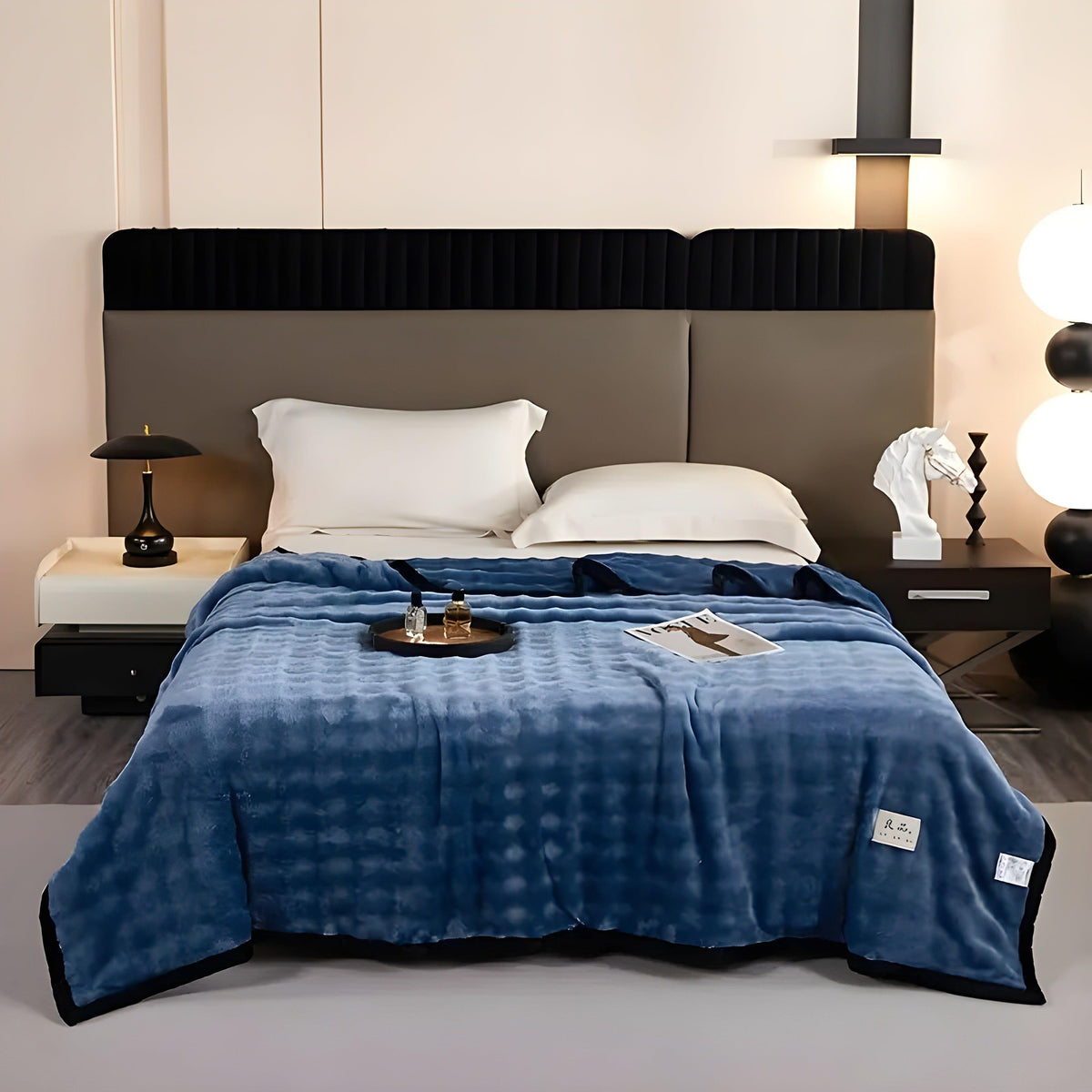 SoftSerenity Bettwäscheset - Luxuriöse aux Kaninchenfell-Plüsch-Decke - Dunkelblau / 100 x 150 cm - Bettwäsche-Set