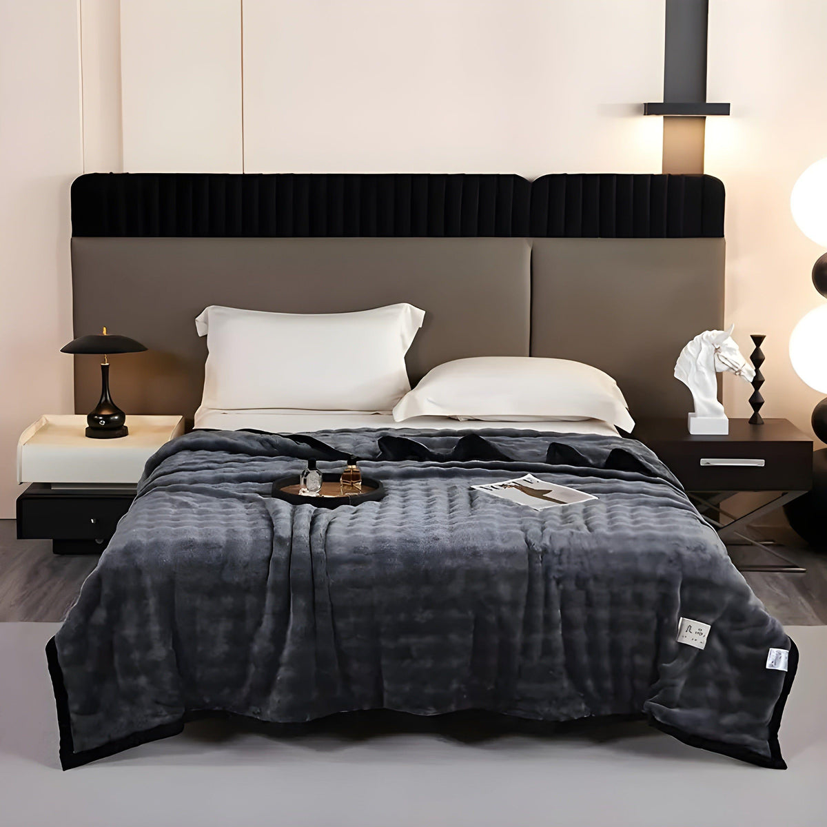 SoftSerenity Bettwäscheset - Luxuriöse aux Kaninchenfell-Plüsch-Decke - Space Grau / 100 x 150 cm - Bettwäsche-Set