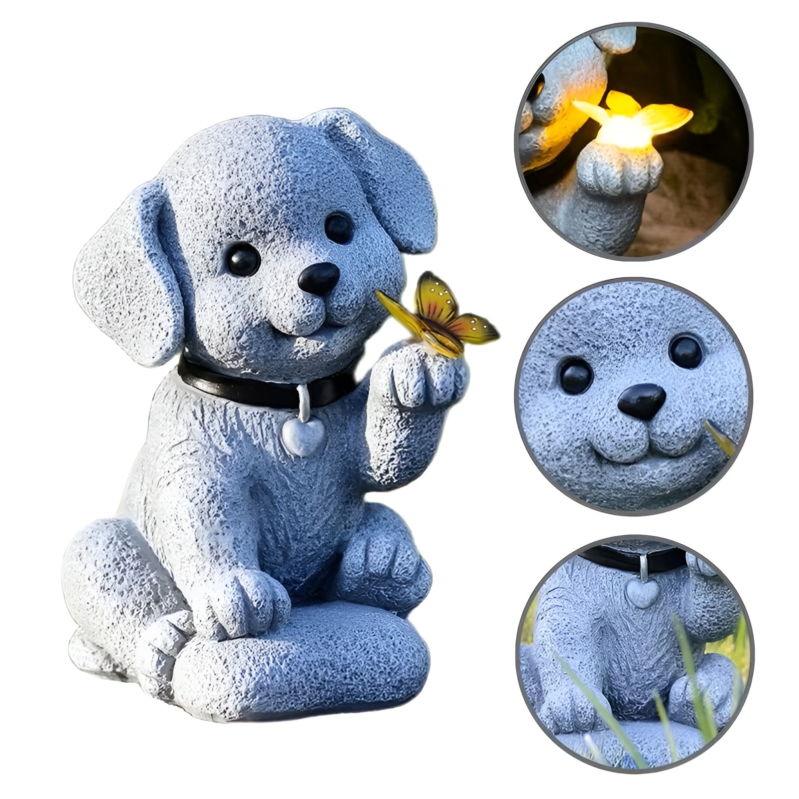 Solar-Gartenfigur Hund mit Schmetterling – Dekorative Gartenbeleuchtung | Wetterfest für Garten Terrasse und Balkon