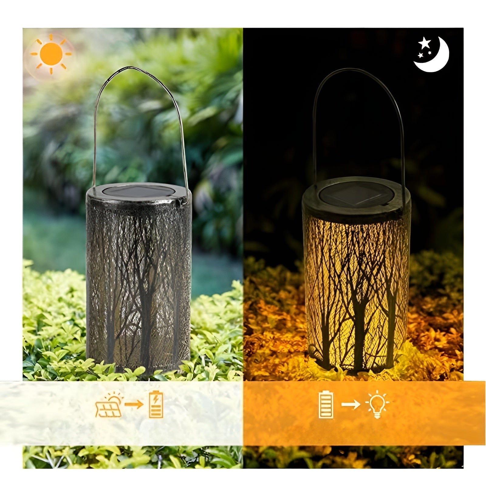 Solar-Hängelampe – Stimmungsvolle Außenbeleuchtung mit Blattmotiv | Perfekt für Garten Balkon und Terrasse - 1