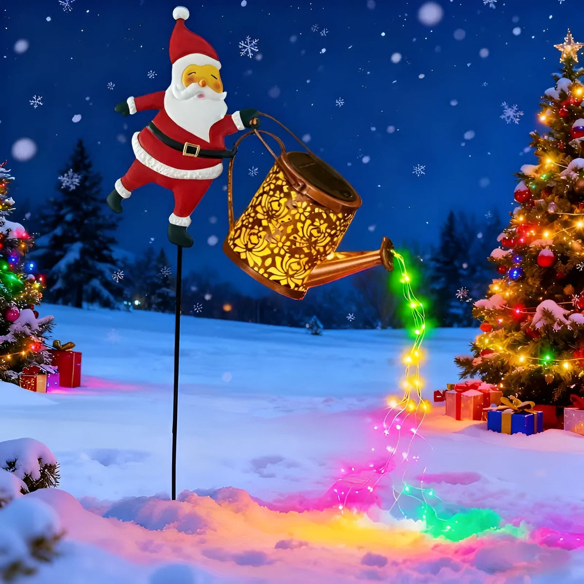 Solar Weihnachtsbeleuchtung mit Weihnachtsmann & Laternen – Deko für Garten & Terrasse | Warmweiß & Bunt Batteriefrei
