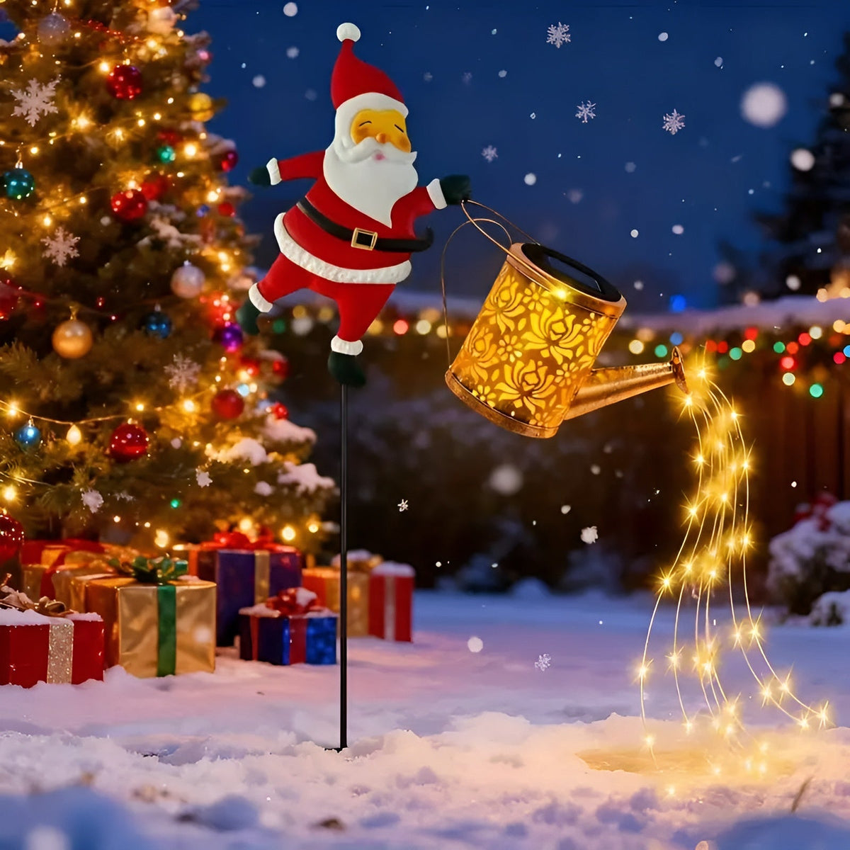 Solar Weihnachtsbeleuchtung mit Weihnachtsmann & Laternen – Deko für Garten & Terrasse | Warmweiß & Bunt Batteriefrei