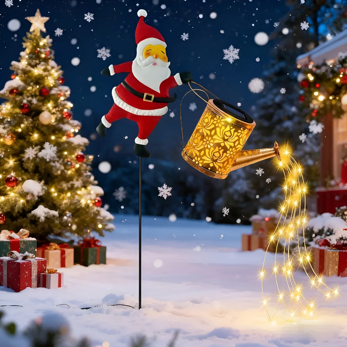 Solar Weihnachtsbeleuchtung mit Weihnachtsmann & Laternen – Deko für Garten & Terrasse | Warmweiß & Bunt Batteriefrei