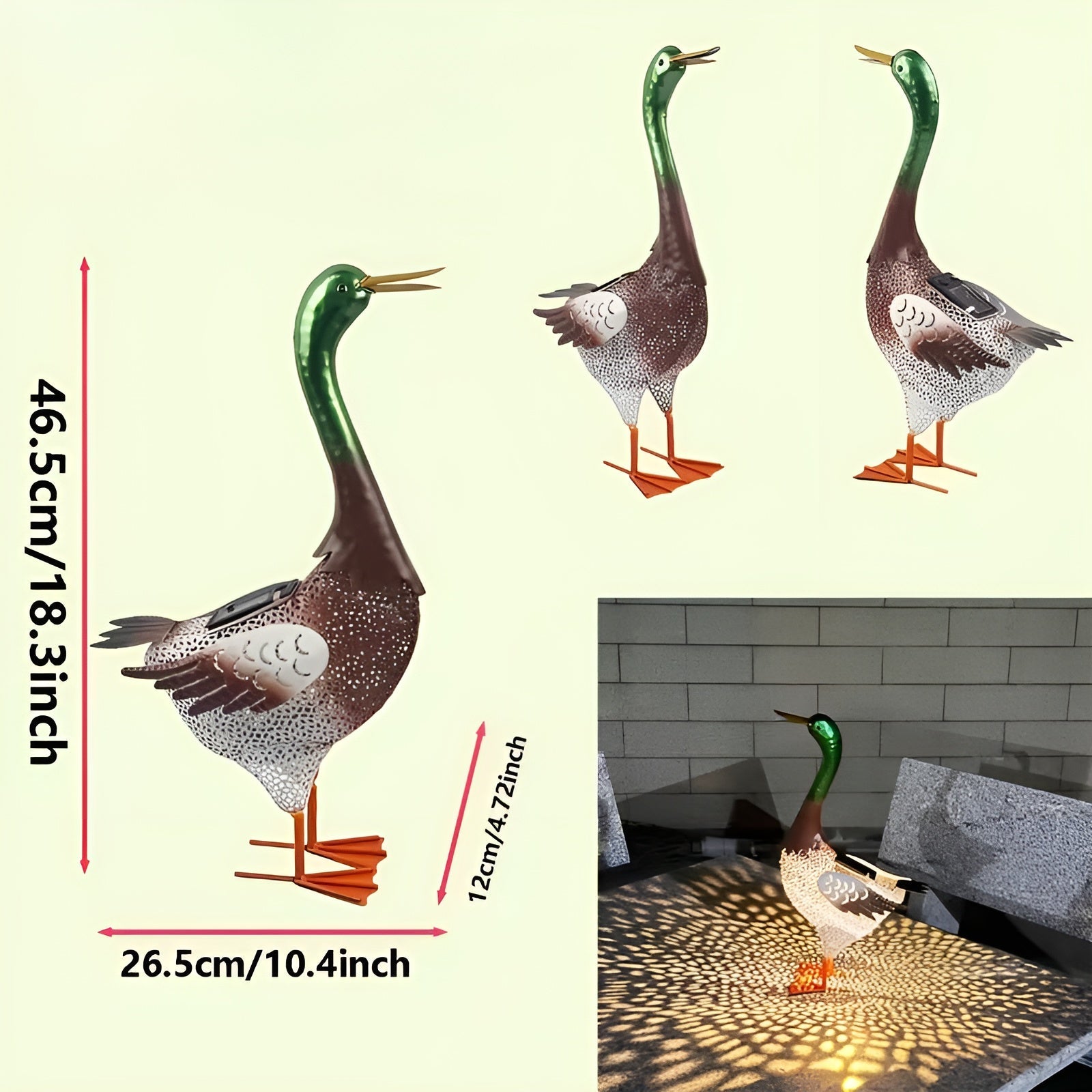 Solarbetriebene 3D-Enten Gartenleuchte aus Metall – Wetterfeste LED Solarlampe für Garten Terrasse & Balkon