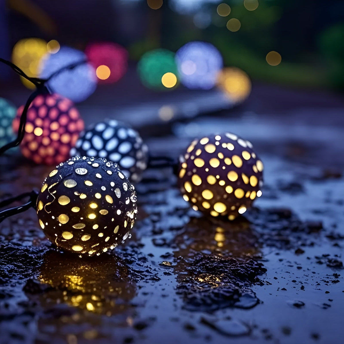 Solarkugelleuchten im marokkanischen Stil – Bunte LED-Lichterkette für Garten & Balkon - Lichterkette