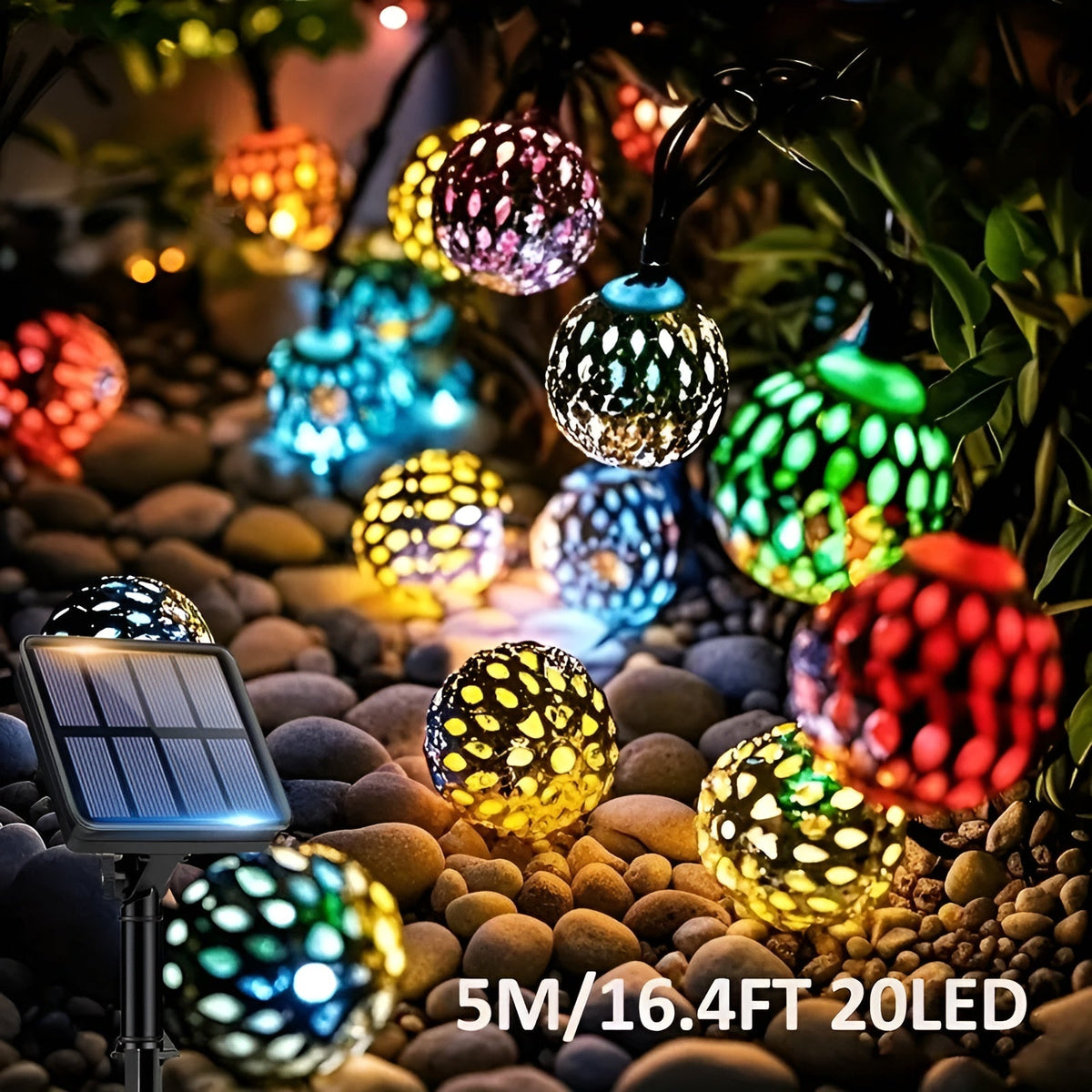 Solarkugelleuchten im marokkanischen Stil – Bunte LED-Lichterkette für Garten & Balkon - 5M/16.4FT 20LED - Lichterkette