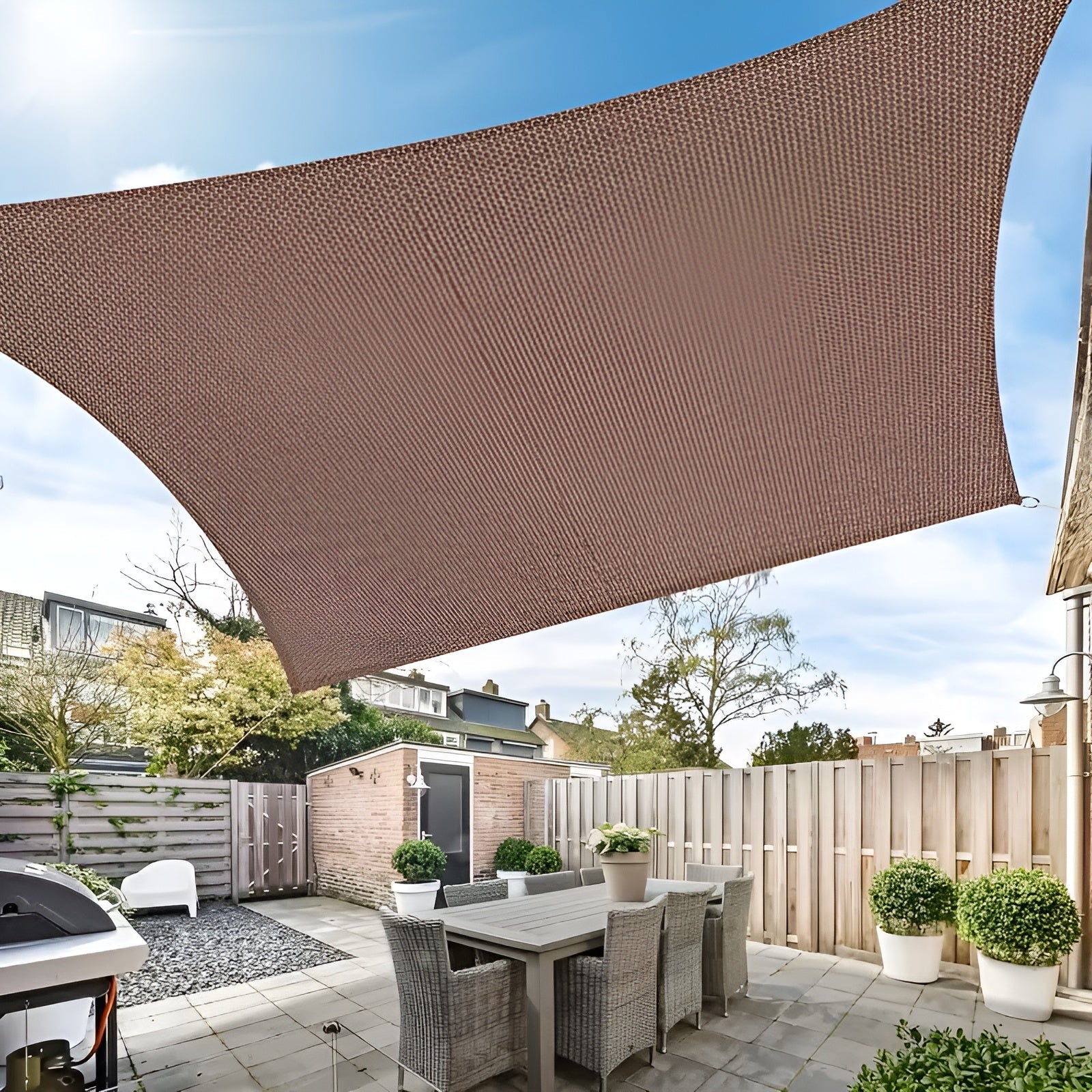 Sonnenschutzgewebe mit Ösen – Lichtblockierendes Schattiernetz für Balkon Terrasse und Garten - Sonnenschirm