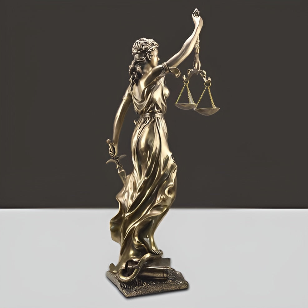 Statue der Göttin der Gerechtigkeit – Eine elegante dekorative Skulptur der Justitia - Skulptur