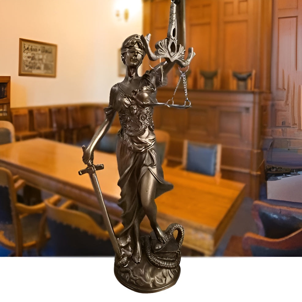 Statue der Göttin der Gerechtigkeit – Eine elegante dekorative Skulptur der Justitia - Skulptur