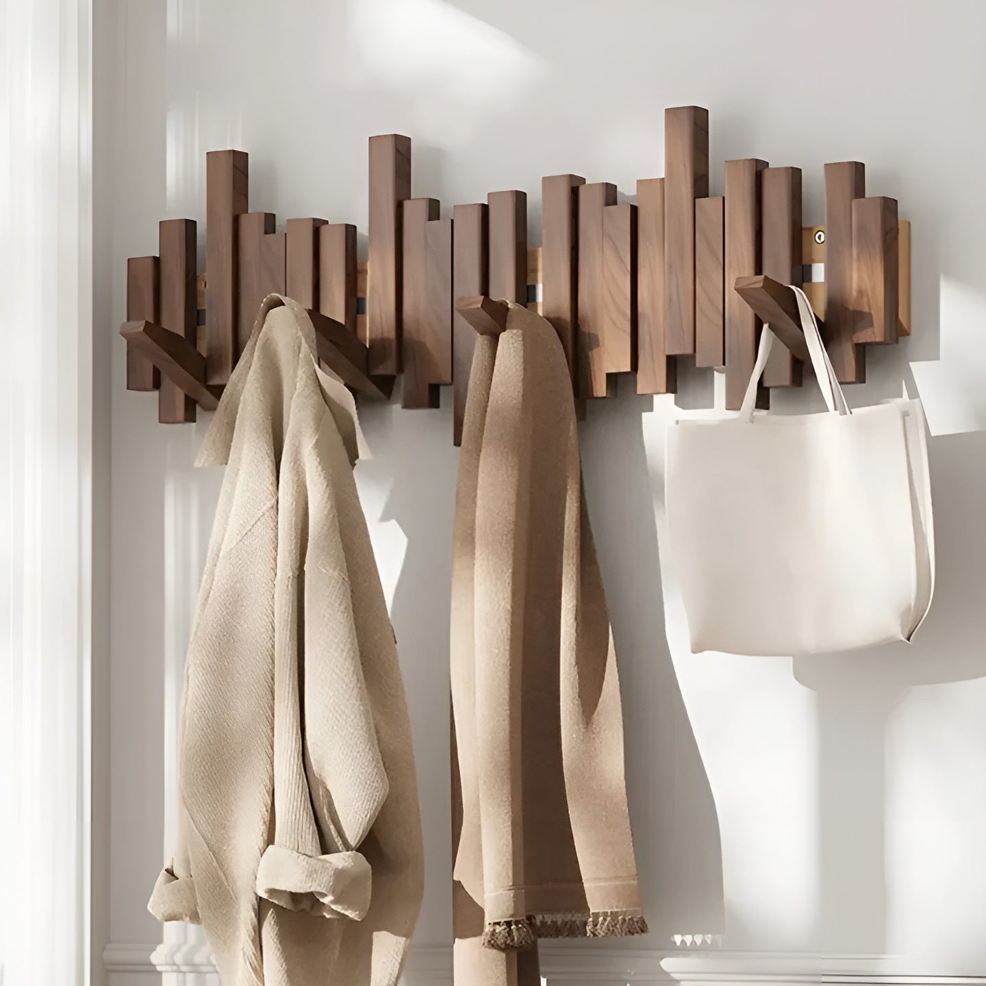 Stilvoller Holz-Kleiderschrank – Flexible Magnet-Haken für mehr Ordnung | Ideal für Schlafzimmer - Wandhaken