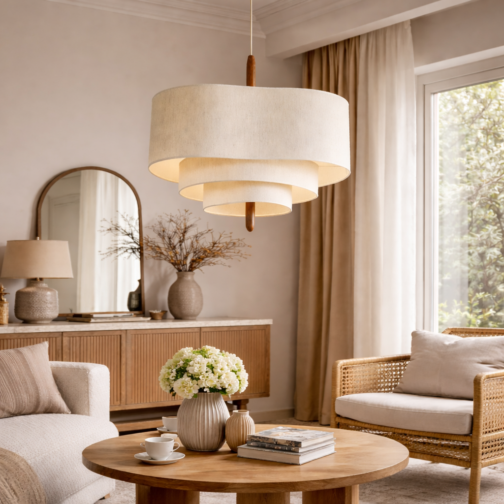Stoff-Pendelleuchte im Japandi-Stil – Wohnzimmer & Esstisch - Pendelleuchten & Designerlampen