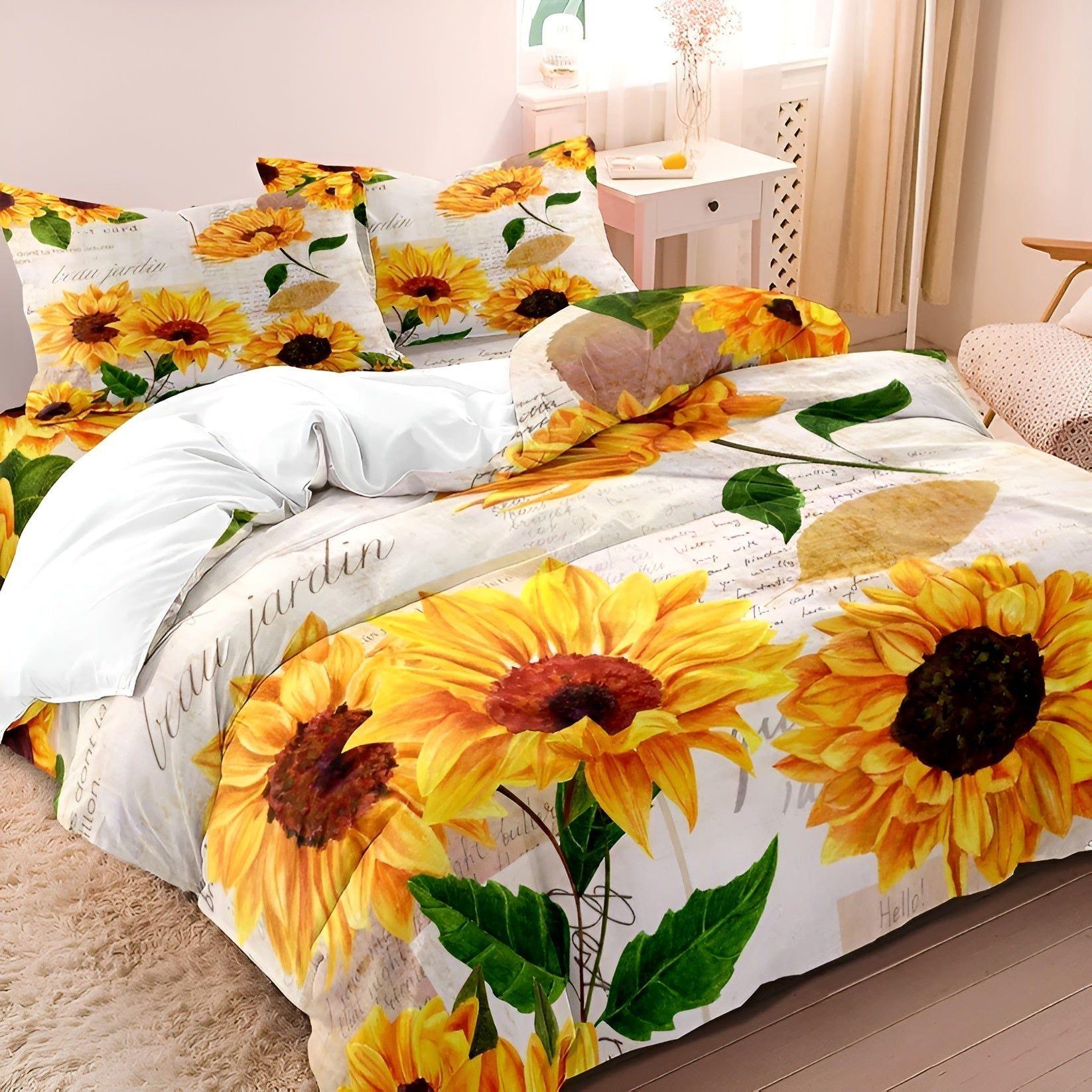 SunflowerBliss Bettwäsche Set - Gedrucktes Sonnenblumen Bettbezug Set - 140 x 210 cm (incl. 1 Kopfkissenbezug)