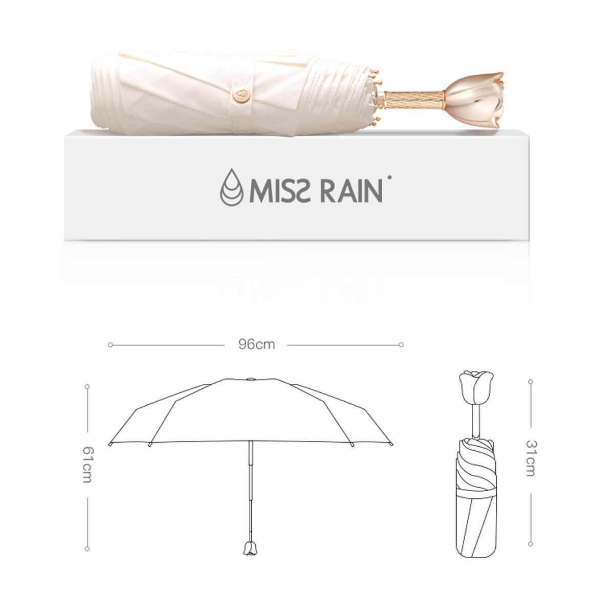 Taschenschirm Damen mit Rosengriff – 96 cm - Regenschirme