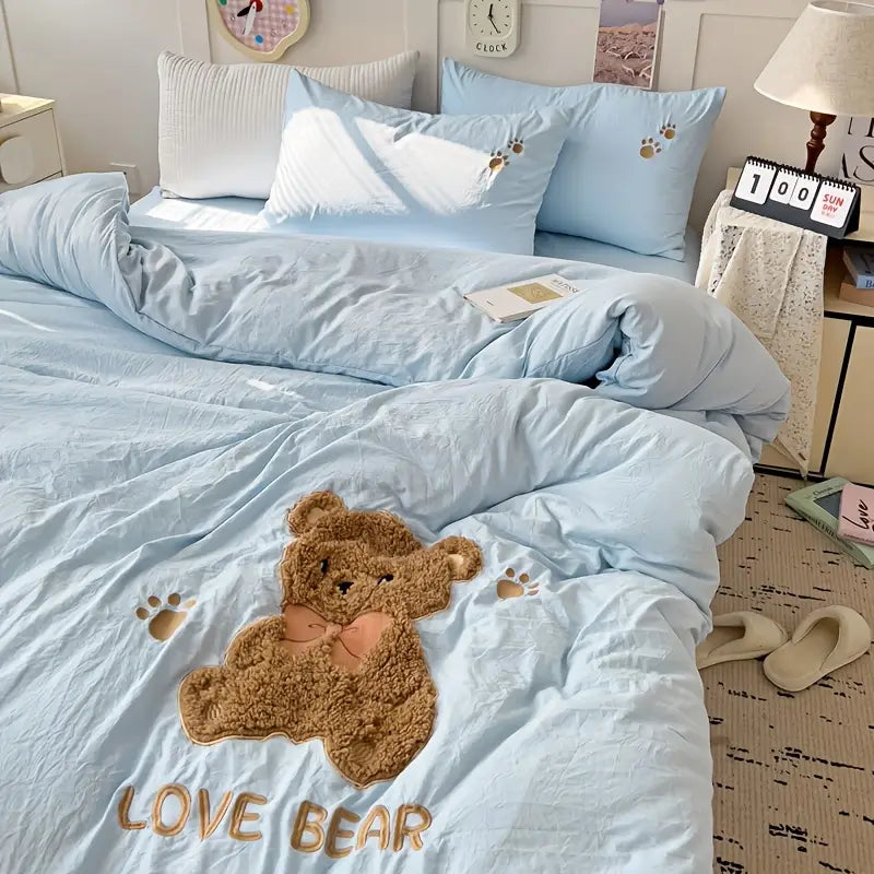Teddybär Bettwäsche-Set – Ultraweich und Kuschelig | Mit Bettbezug Bettlaken und 2 Kissenbezügen - Bettwäsche-Set