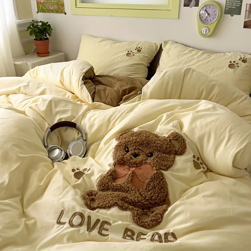 Teddybär Bettwäsche-Set – Ultraweich und Kuschelig | Mit Bettbezug Bettlaken und 2 Kissenbezügen - 150*200cm / Gudetama