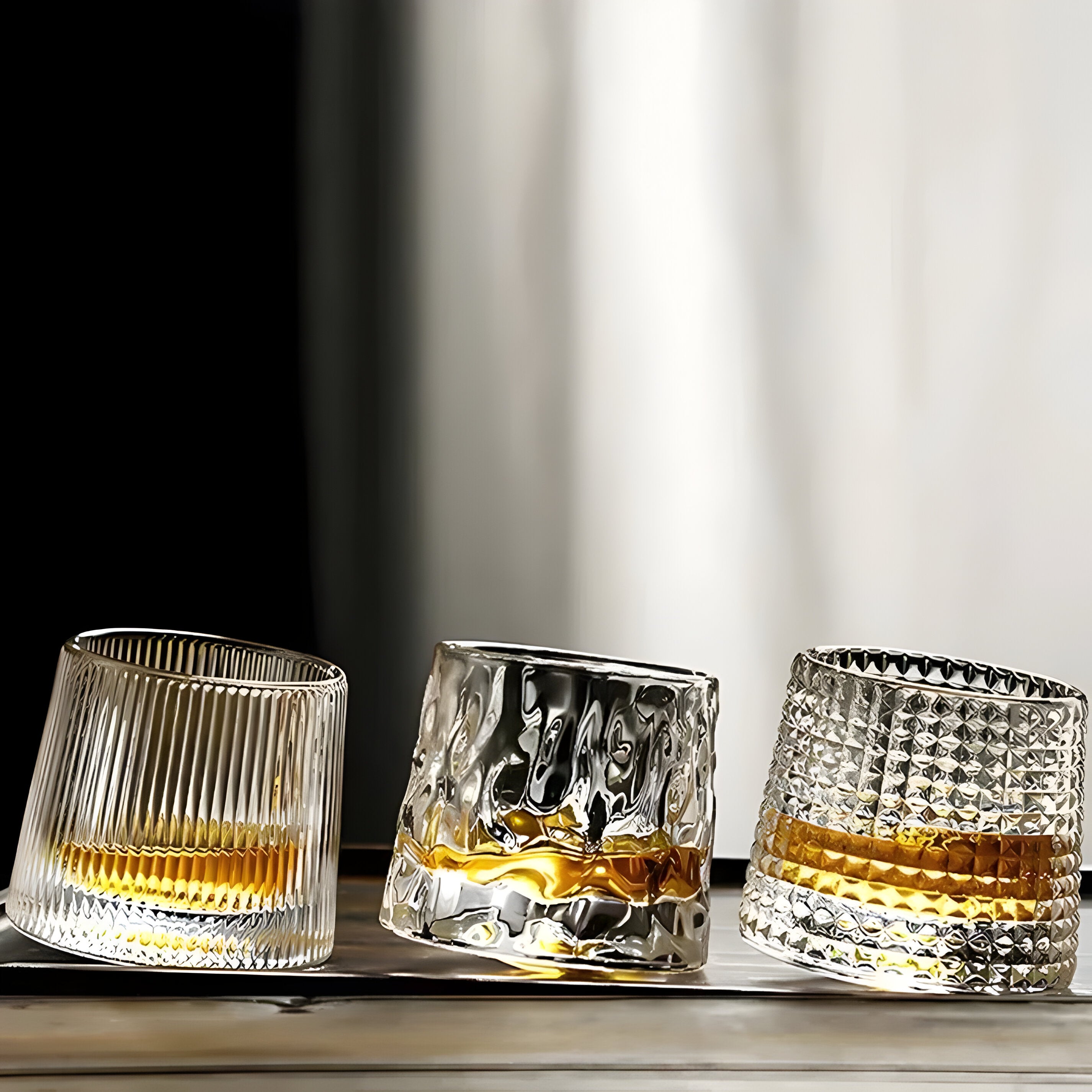Whiskyglas mit 360° Drehfunktion – Strukturiertes Design für stilvollen Trinkgenuss