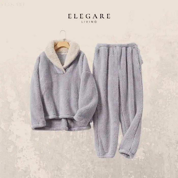 Tori - Sherpa-Fleece Pyjama: warm und kuschelig - Grau / S - Damen-Set