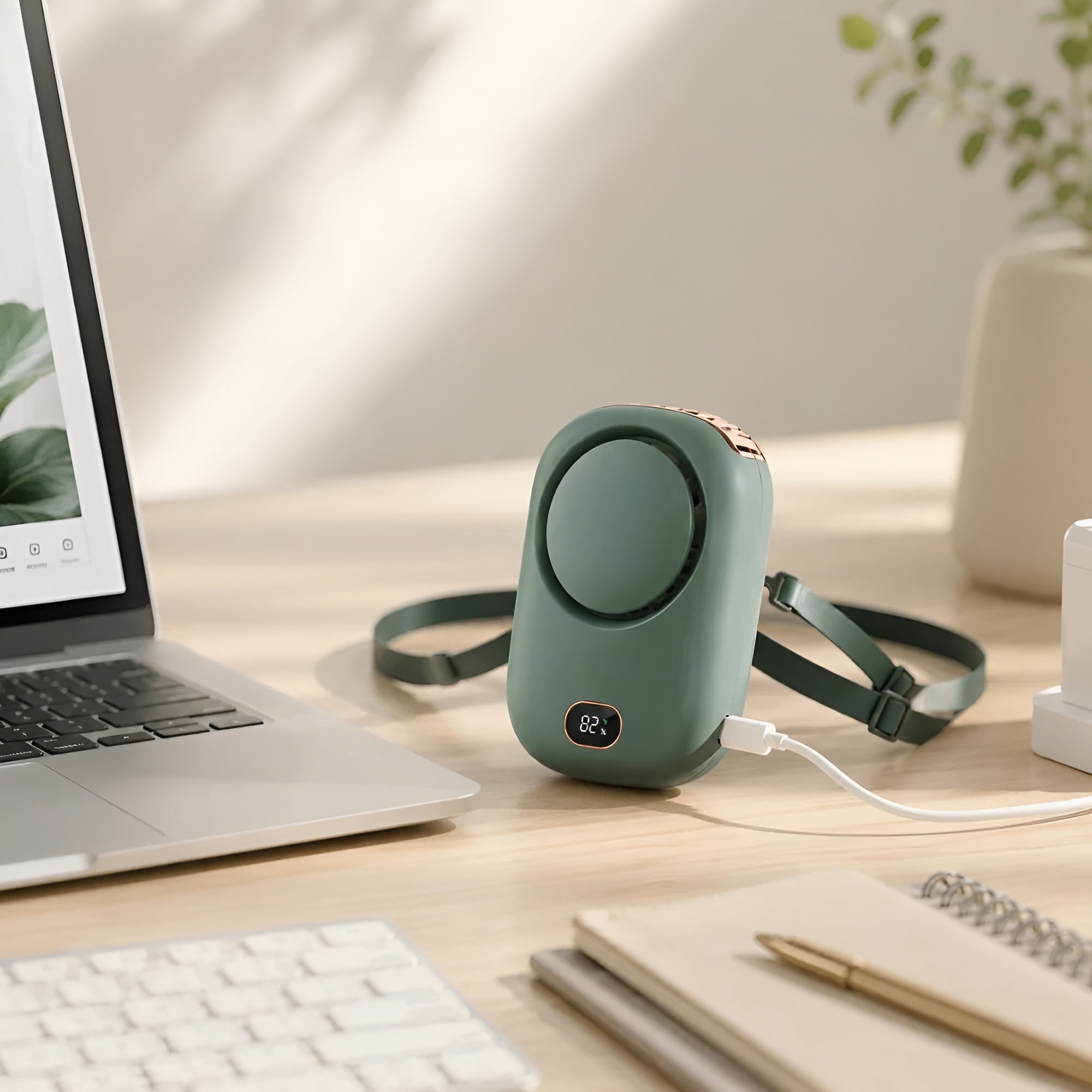 Tragbarer Halsventilator mit Display – über USB aufladbarer Mini-Ventilator mit 3 Geschwindigkeitsstufen | für Reisen