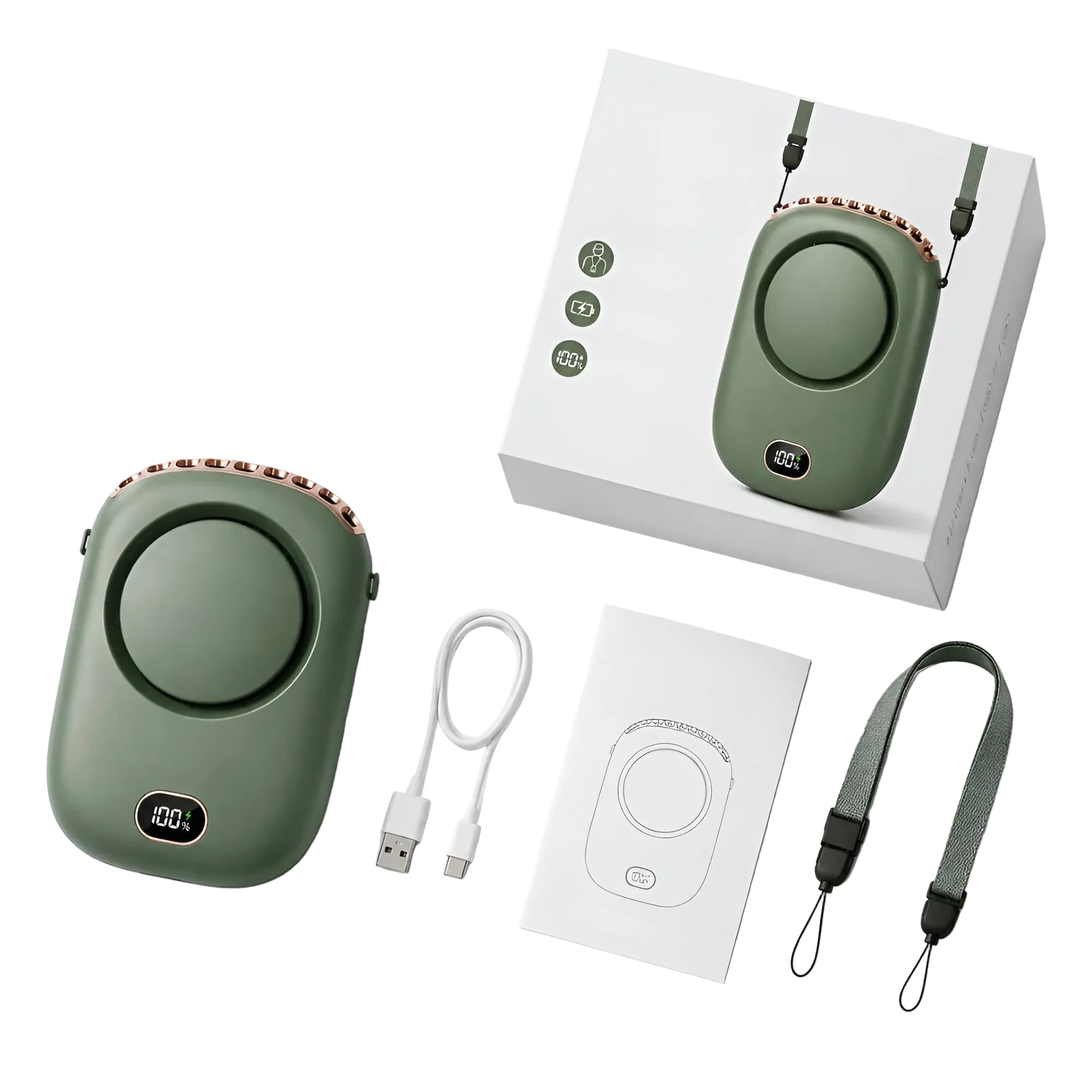 Tragbarer Halsventilator mit Display – über USB aufladbarer Mini-Ventilator mit 3 Geschwindigkeitsstufen | für Reisen