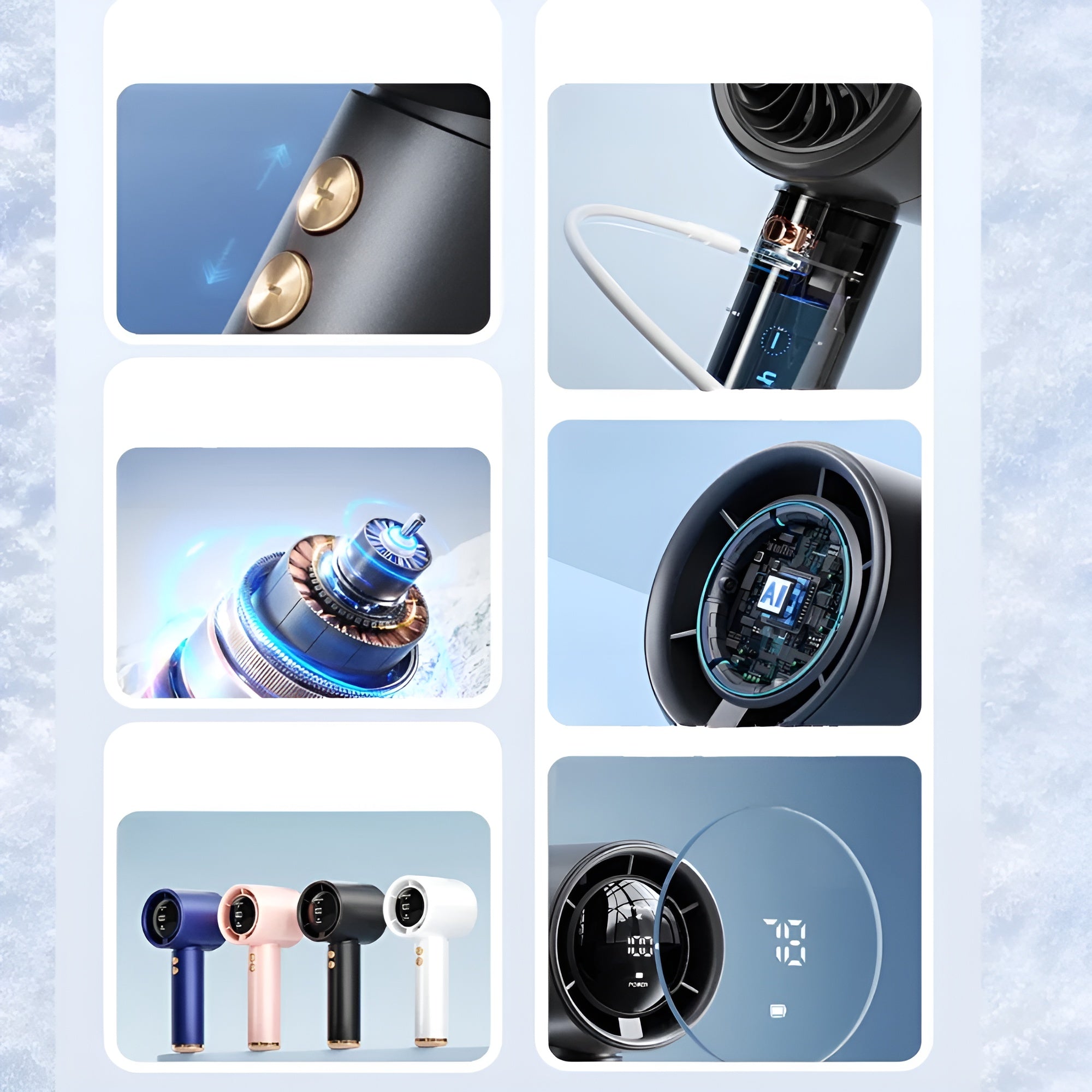 Tragbarer Mini-Turbo-Handventilator – Digitalanzeige USB-C-Aufladung und 100 Geschwindigkeitsstufen - Handventilator