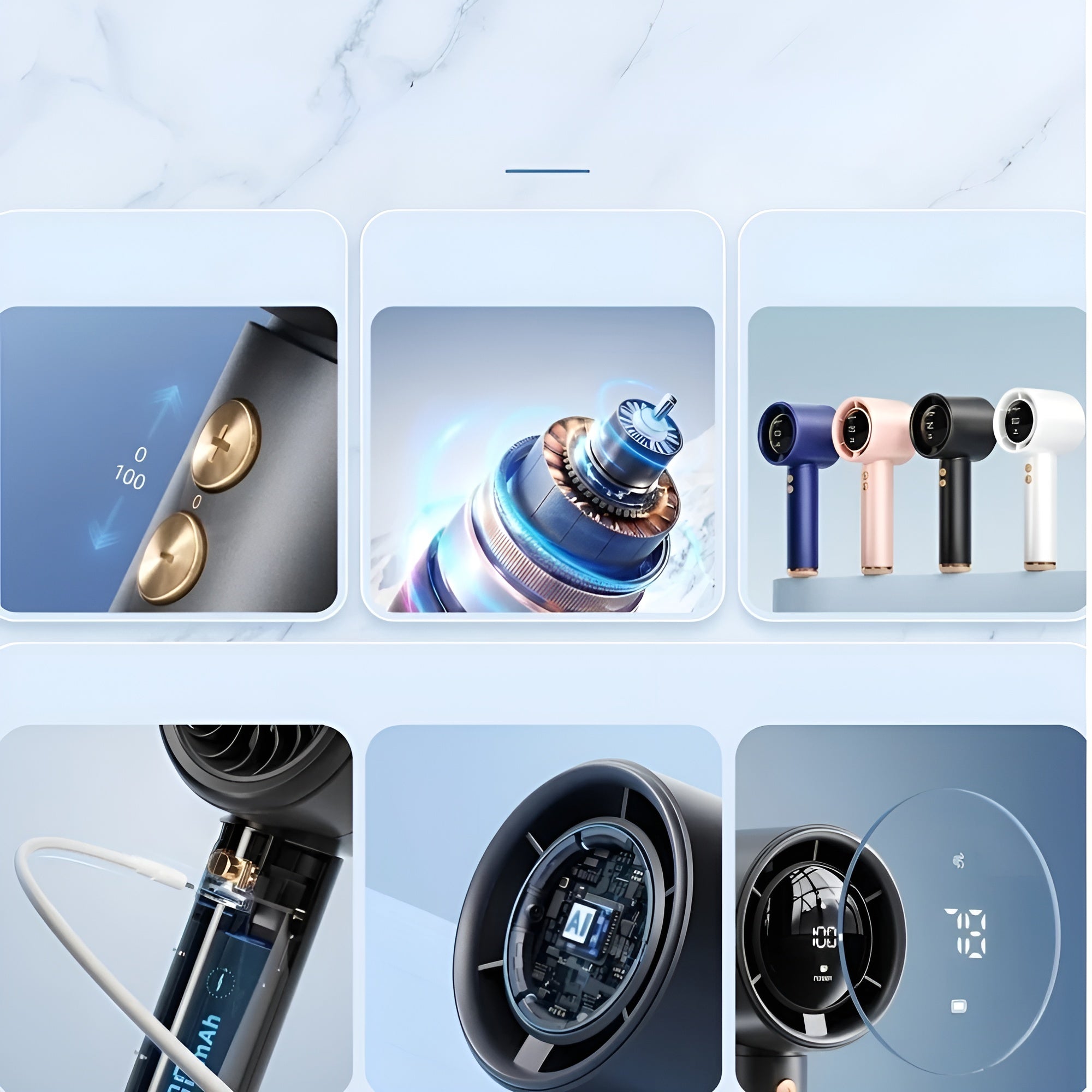 Tragbarer Mini-Turbo-Handventilator – Digitalanzeige USB-C-Aufladung und 100 Geschwindigkeitsstufen - Handventilator