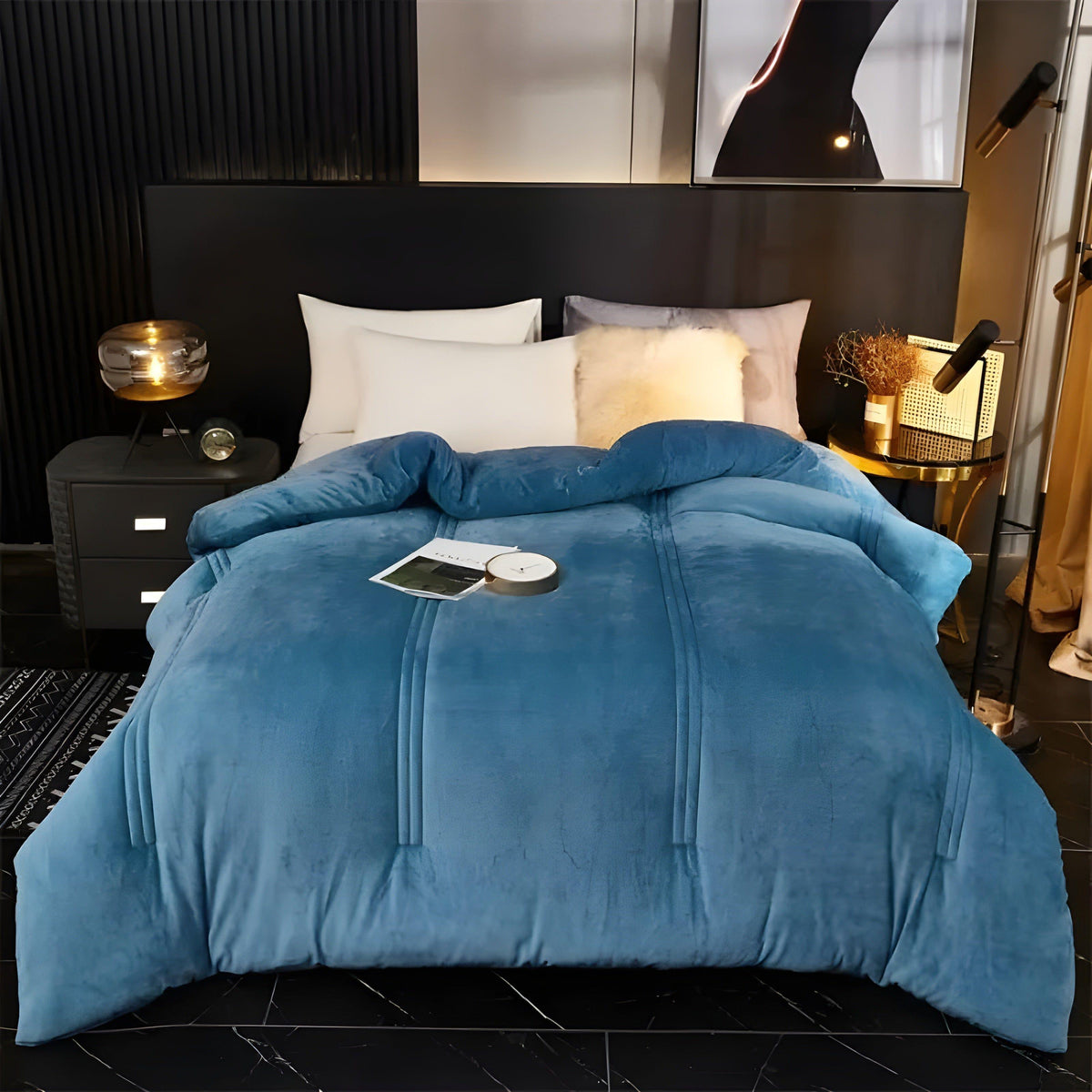 VelvetWarmth Bettwäscheset - Winter Plüsch gesteppte Milk Velvet Bettdecke - Blau / 150cm x 200 cm (2500)