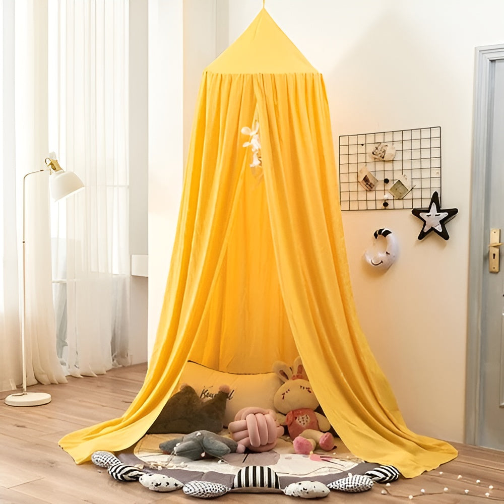 Verspielter Bettvorhang – atmungsaktives Polyester-Baumwoll-Mischgewebe für die Kinderzimmerdekoration - Gelb - Vordach