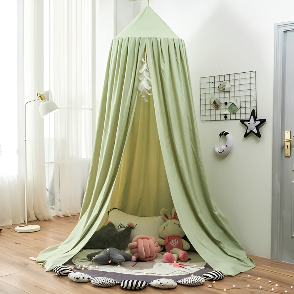 Verspielter Bettvorhang – atmungsaktives Polyester-Baumwoll-Mischgewebe für die Kinderzimmerdekoration - Bohnen-Gemüse