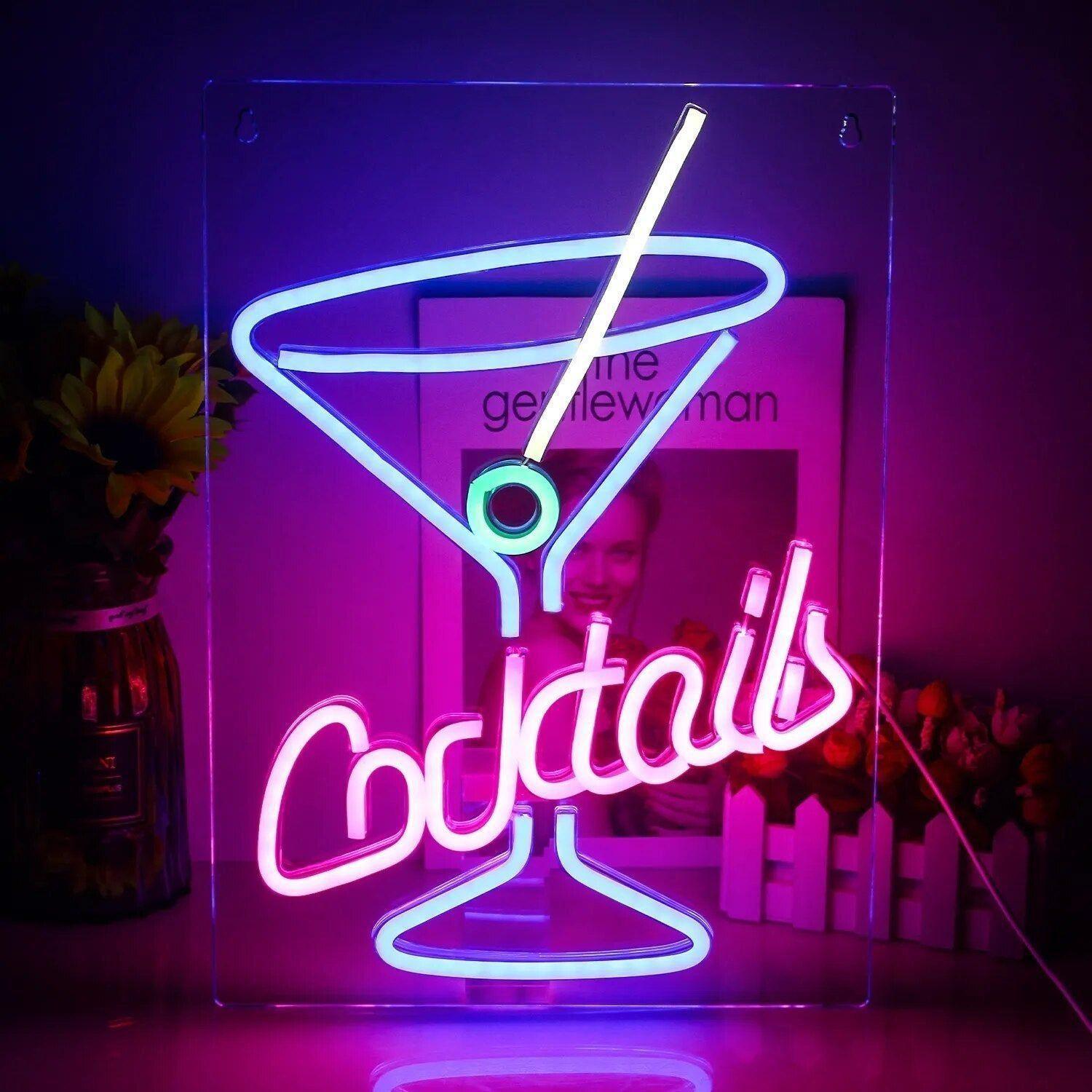 CocktailGlow Wandschild - LED Neonschild Party Dekoratives Nachtclub Wandschild Licht Elegare