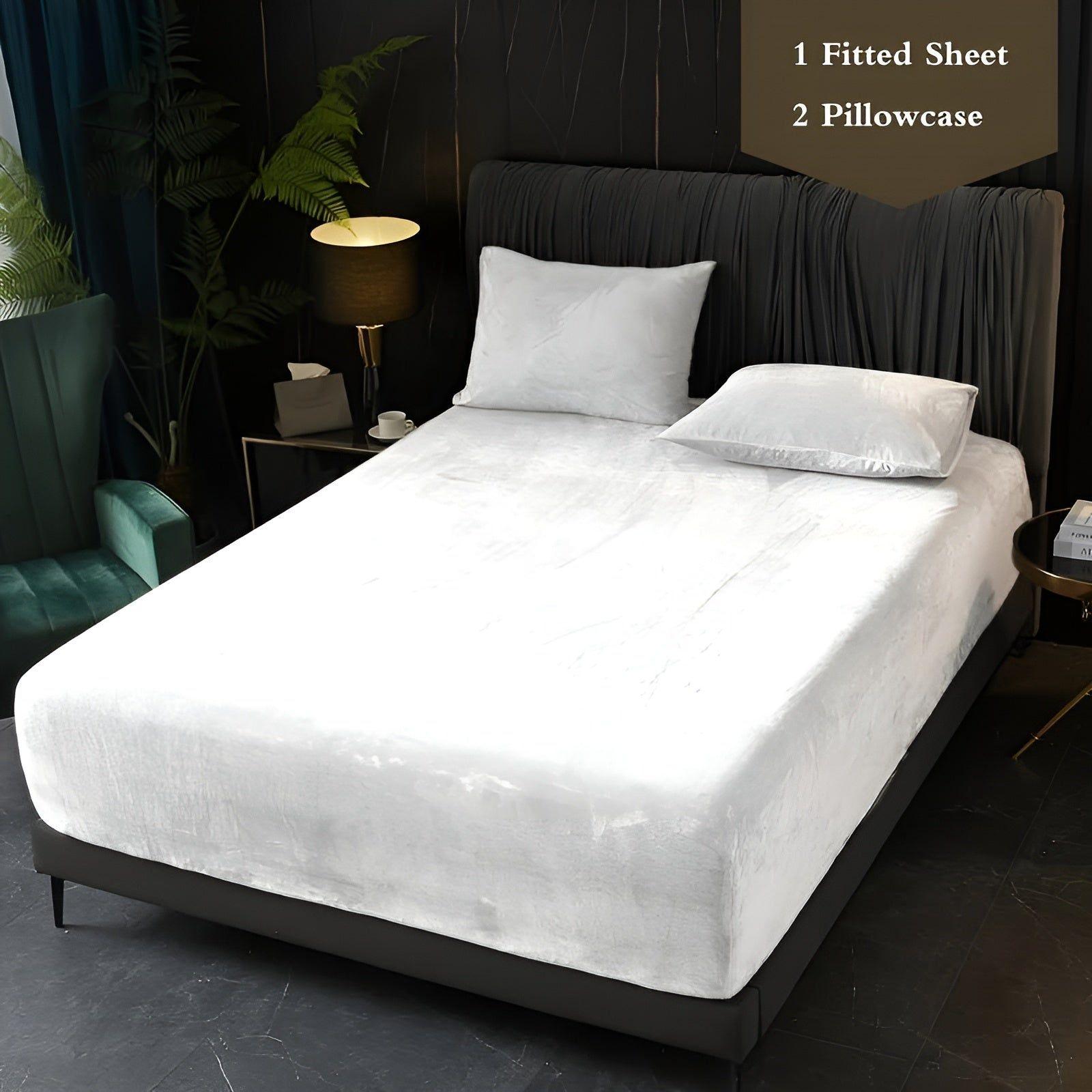 WarmVelvet Set - Luxuriöses weiches Samt-Spannbettlaken und Kissenbezug-Set - Bettwäsche-Set