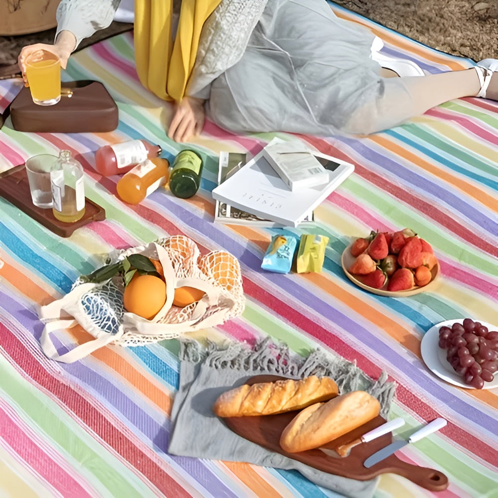 Wasserdichte Picknickdecke – faltbar und waschbar | Karomuster mit Tragegriff - Picknickdecke