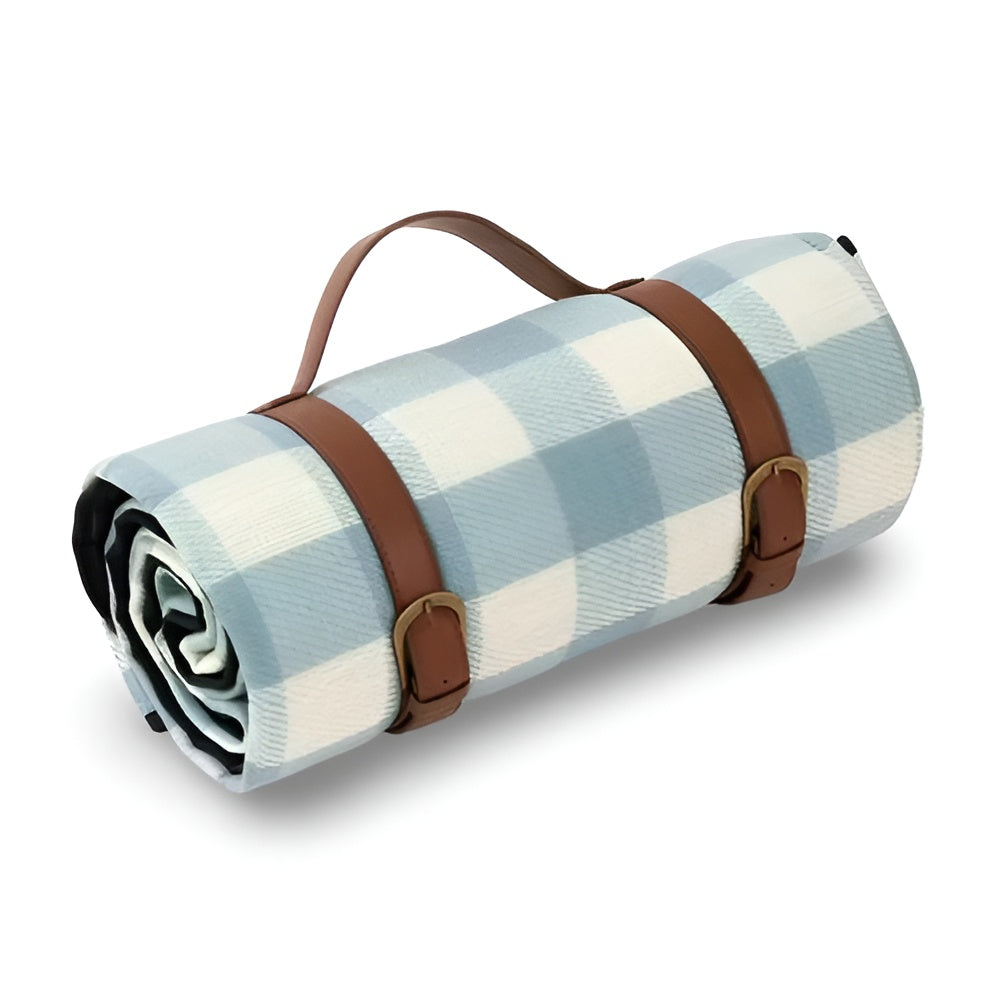 Wasserdichte Picknickdecke – faltbar und waschbar | Karomuster mit Tragegriff - Blau - Picknickdecke