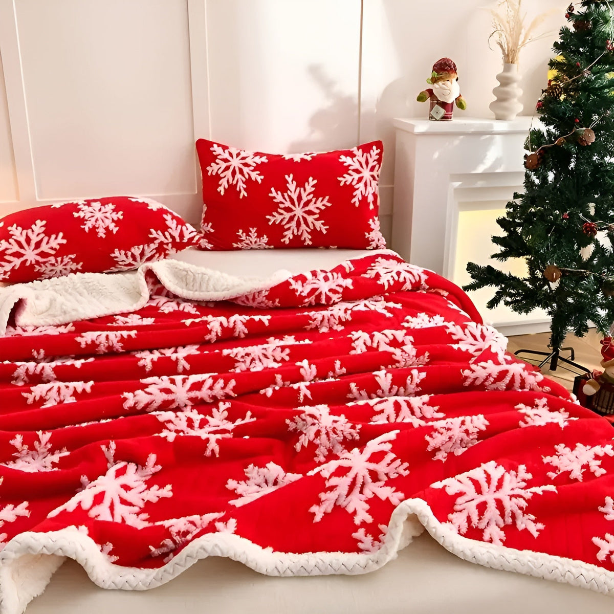 Weiche Fleece-Decke mit Schneeflockenmotiv – Kuschelig & Wärmend | Perfekt für Sofa und Bett - Decke
