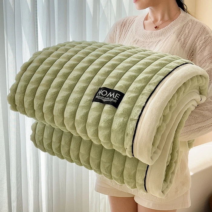 Weiche Fleece-Kuscheldecke aus Baumwolle und Polyester – warmes Plaid - Grün / 100 x 150 cm - Decken und Plaids