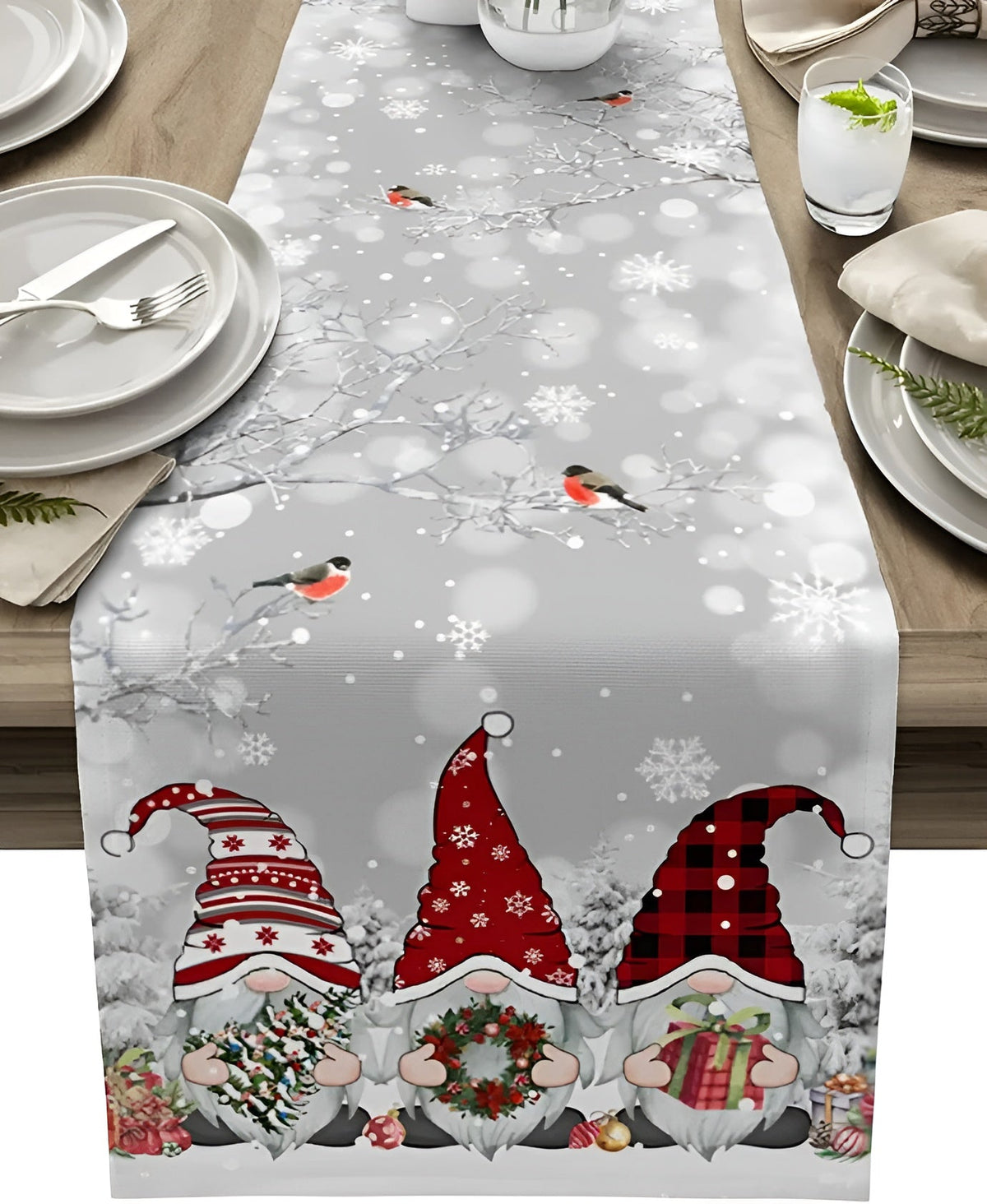 Weihnachtlicher Tischläufer – Dekorativ mit Schneeflocken | Perfekt für Winter & Festtafel - 178 cm x 33 cm / Weiß A