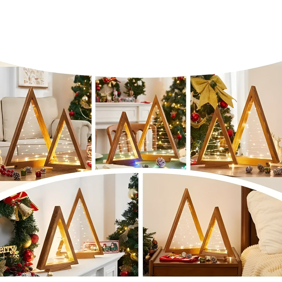 Weihnachtsbaum aus Holz – Warmweiß Beleuchtet | Perfekt für Tisch Kamin & Festliche Deko - Lampe