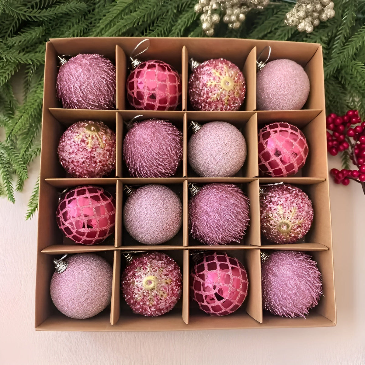 Weihnachtskugeln Set (16 Stück Ø 6 cm) – Bunte Christbaumkugeln | Perfekte Deko für Baum Wohnzimmer & Garten
