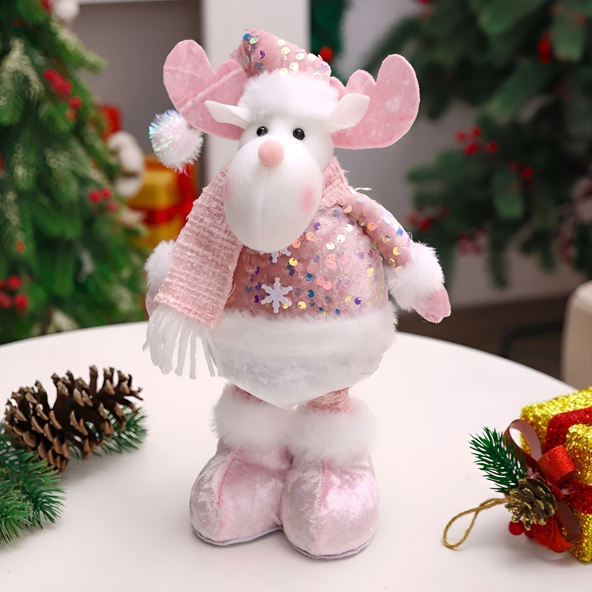 Weihnachtsschneemannfigur in Rosa – Verstellbare Weihnachtsfigur | Stilvolle Winterdekoration für Ihr Zuhause