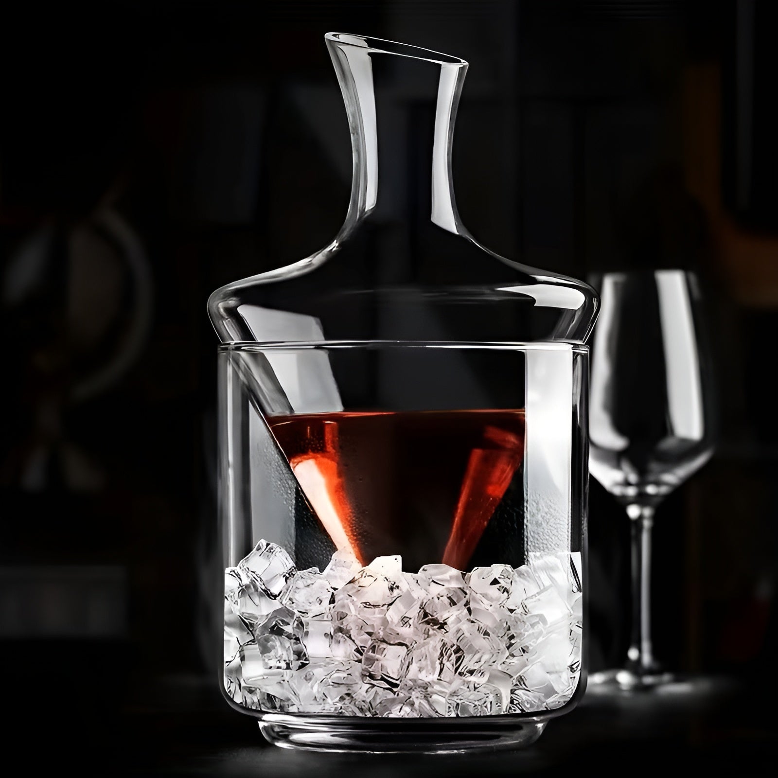 Weindekanter mit Ausgießer – Schnelles Belüften für Rotwein | Eleganter Glaskaraffe mit Wasserfall-Ausguss und Eiskübel