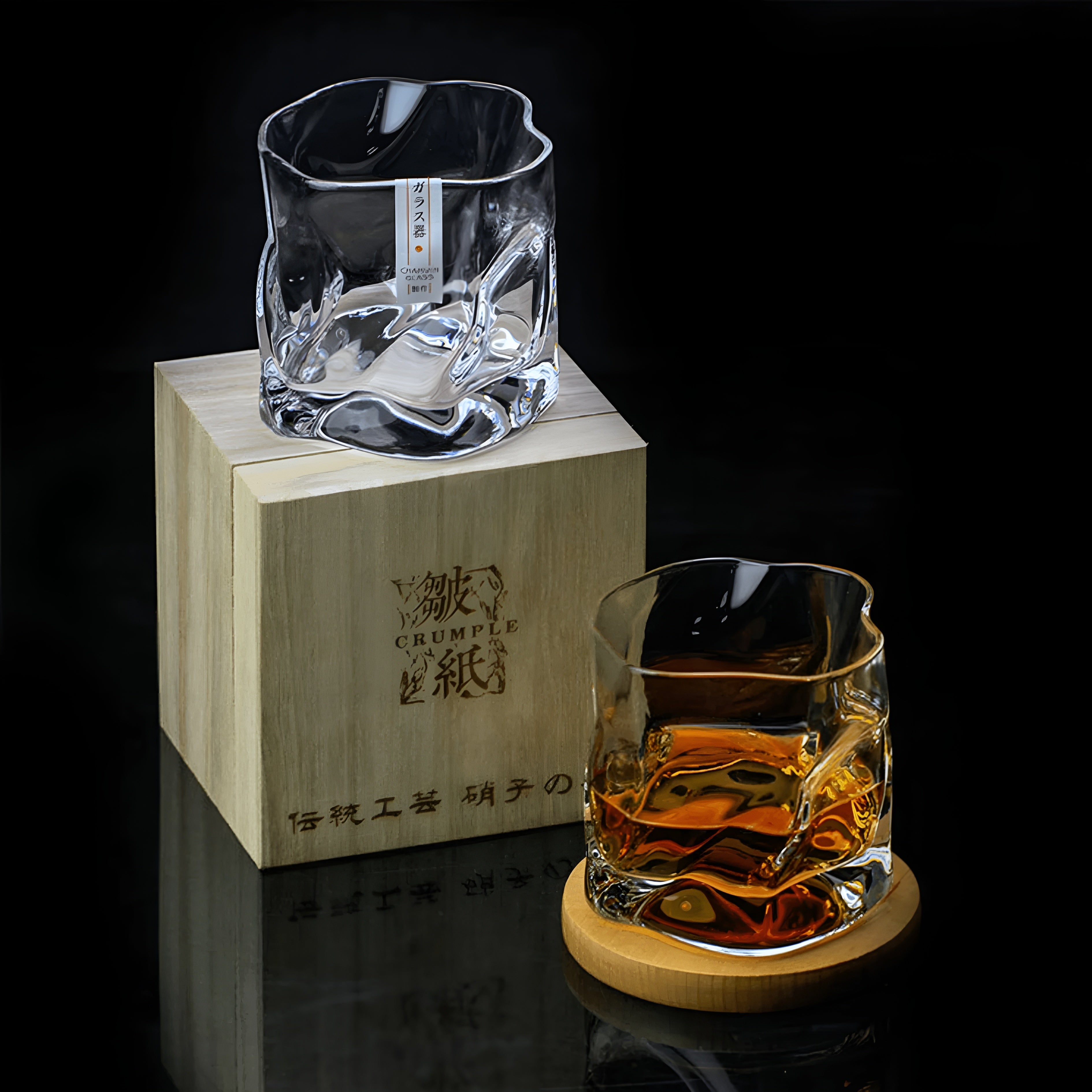 Whiskyglas im Edo Kiriko-Stil – Handgeschliffen mit einzigartigem Crumple-Design - Whiskyglas