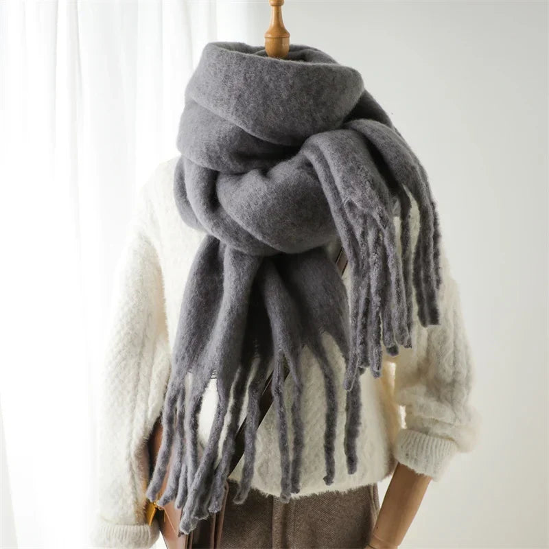 Winterschal Damen Viskose-Polyester 240x38 cm mit Fransen – 6 Farben - Grau - Schals und Tücher