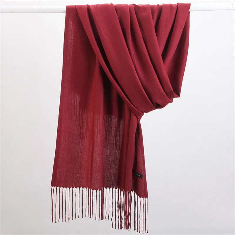 Winterschal im Cashmere-Look mit Fransen – Warmer Pashmina-Schal für Damen und Herren - Rot - Schals und Tücher