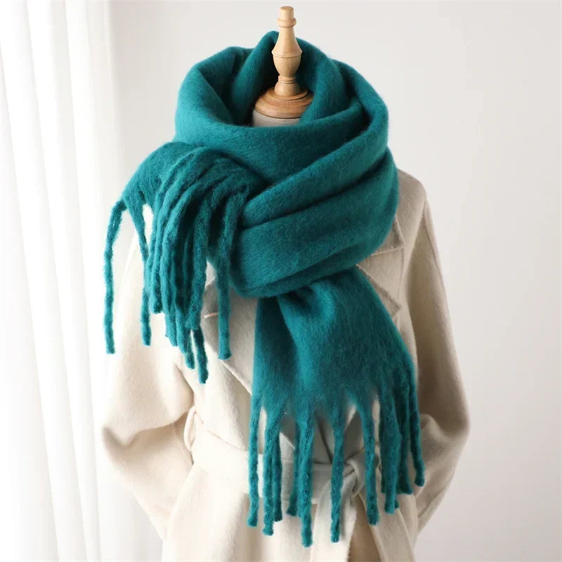 Winterschal mit großen Fransen Damen 240x38cm – Cashmere-Look Stola - Türkis - Schals und Stolas