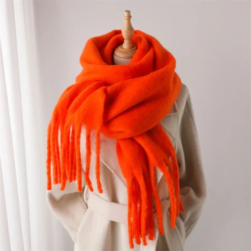 Winterschal mit großen Fransen Damen 240x38cm – Cashmere-Look Stola - Schals und Stolas