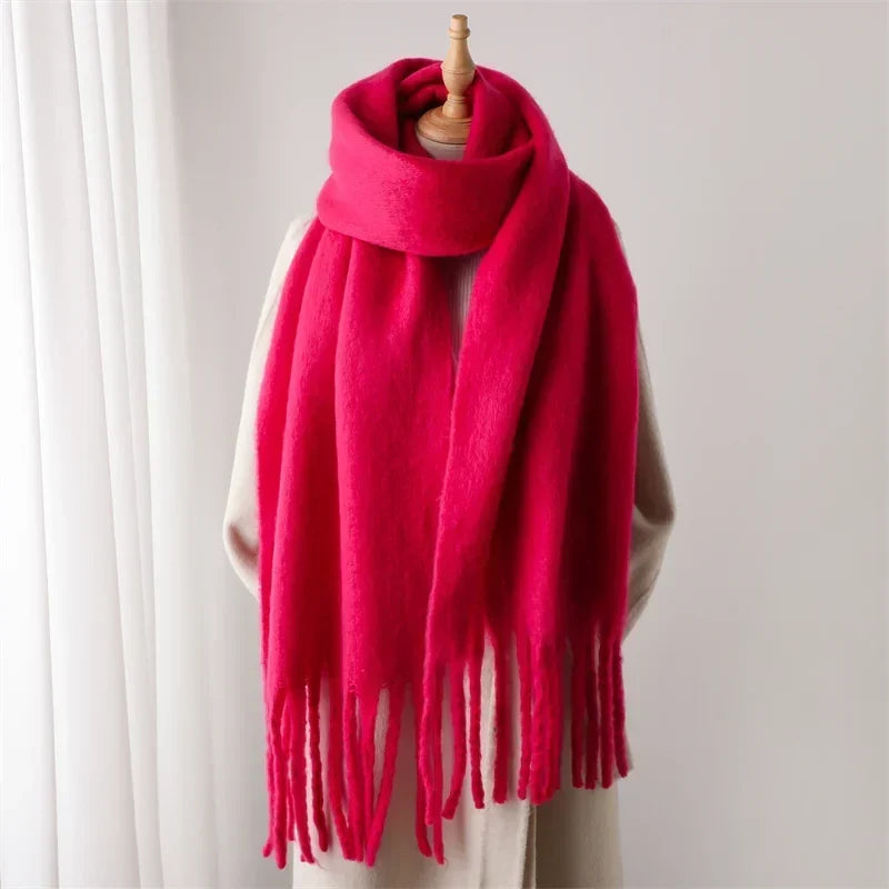 Winterschal mit großen Fransen Damen 240x38cm – Cashmere-Look Stola - Rosa - Schals und Stolas