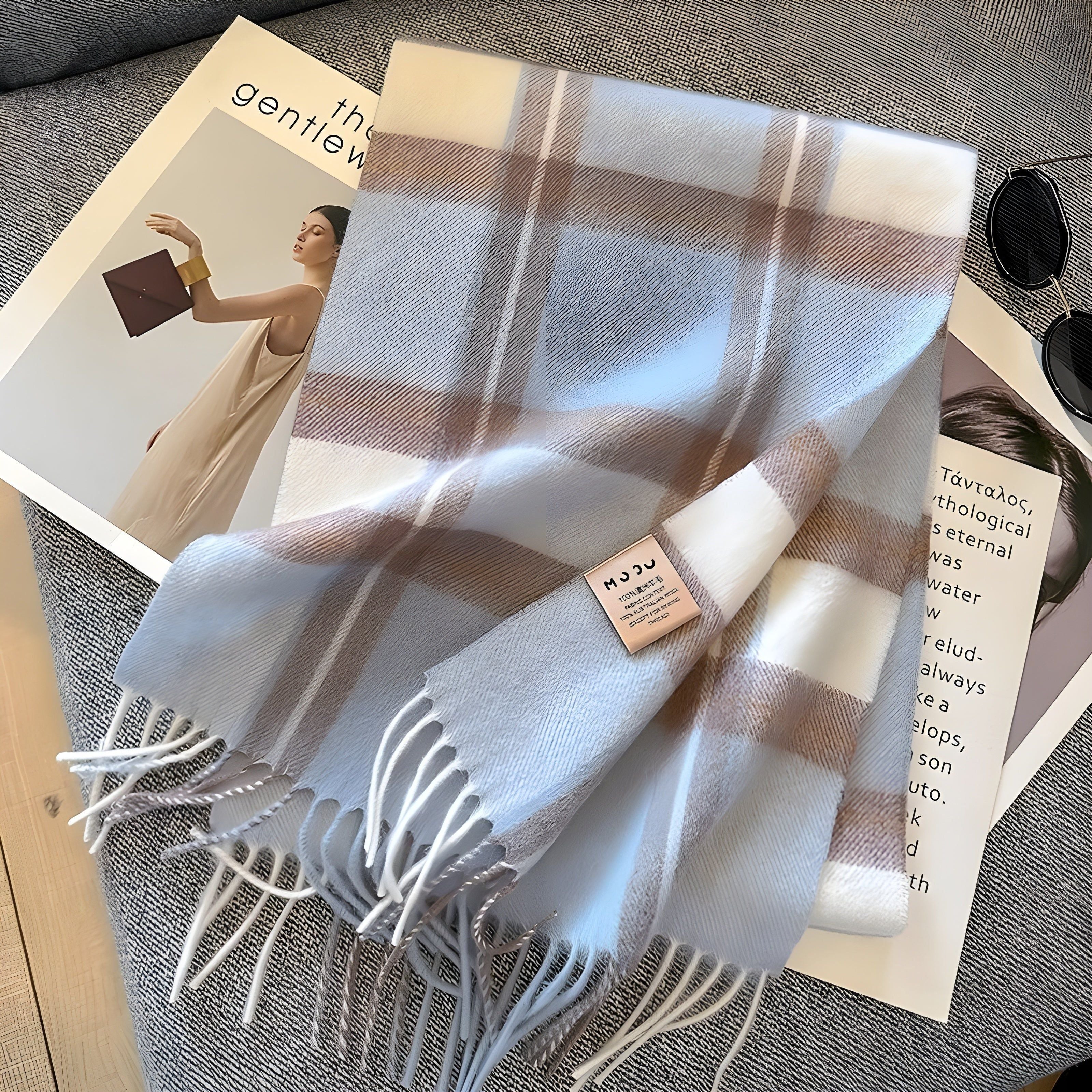 Winterschal mit Karomuster – Weich und Stilvoll Kaschmir | Perfekt für Damen im Herbst & Winter - R / 32x188cm