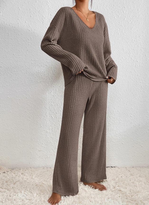 Zweiteiliges Damen Strick-Hausanzug Set – Weich und Bequem - Damen Hausanzug Set
