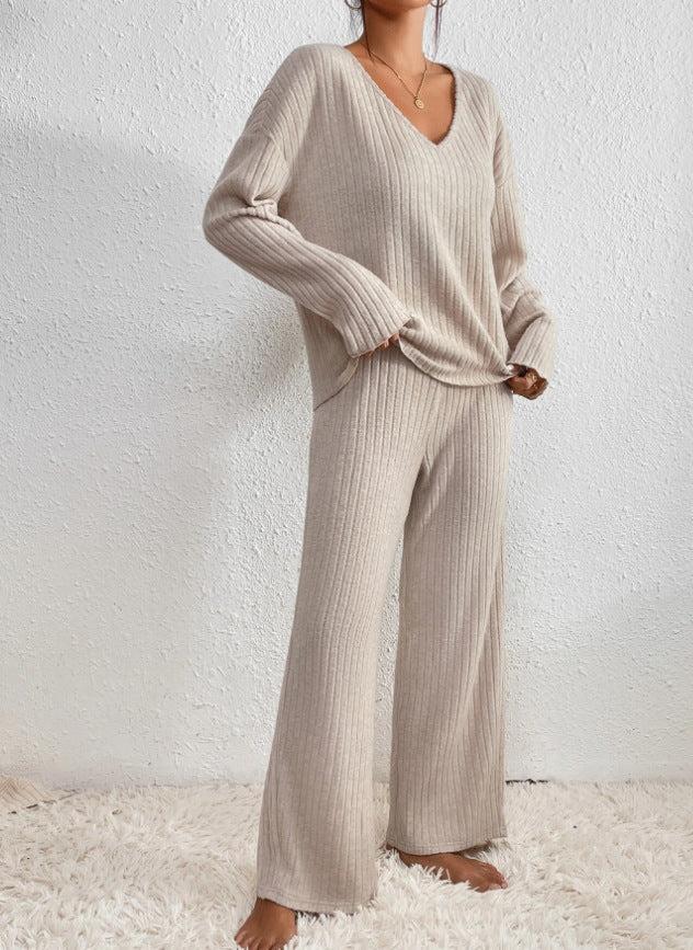 Zweiteiliges Damen Strick-Hausanzug Set – Weich und Bequem - Damen Hausanzug Set