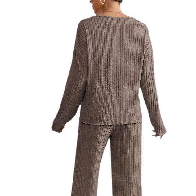Zweiteiliges Damen Strick-Hausanzug Set – Weich und Bequem - Damen Hausanzug Set