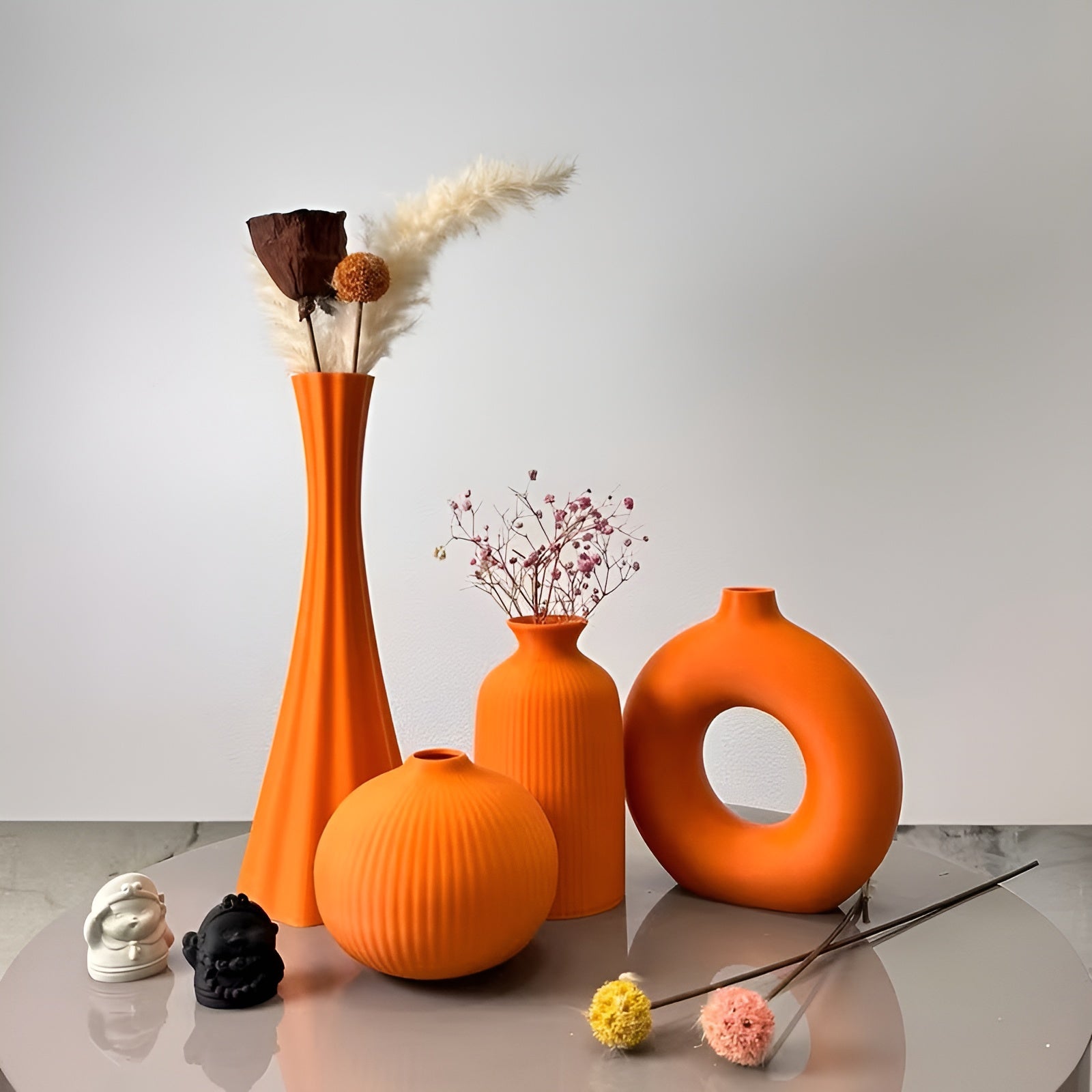 Boho Vasen Set (4 Stück) – Dekorativ für Trockenblumen | Perfekt für Wohnzimmer Büro und Tischdeko - Vase